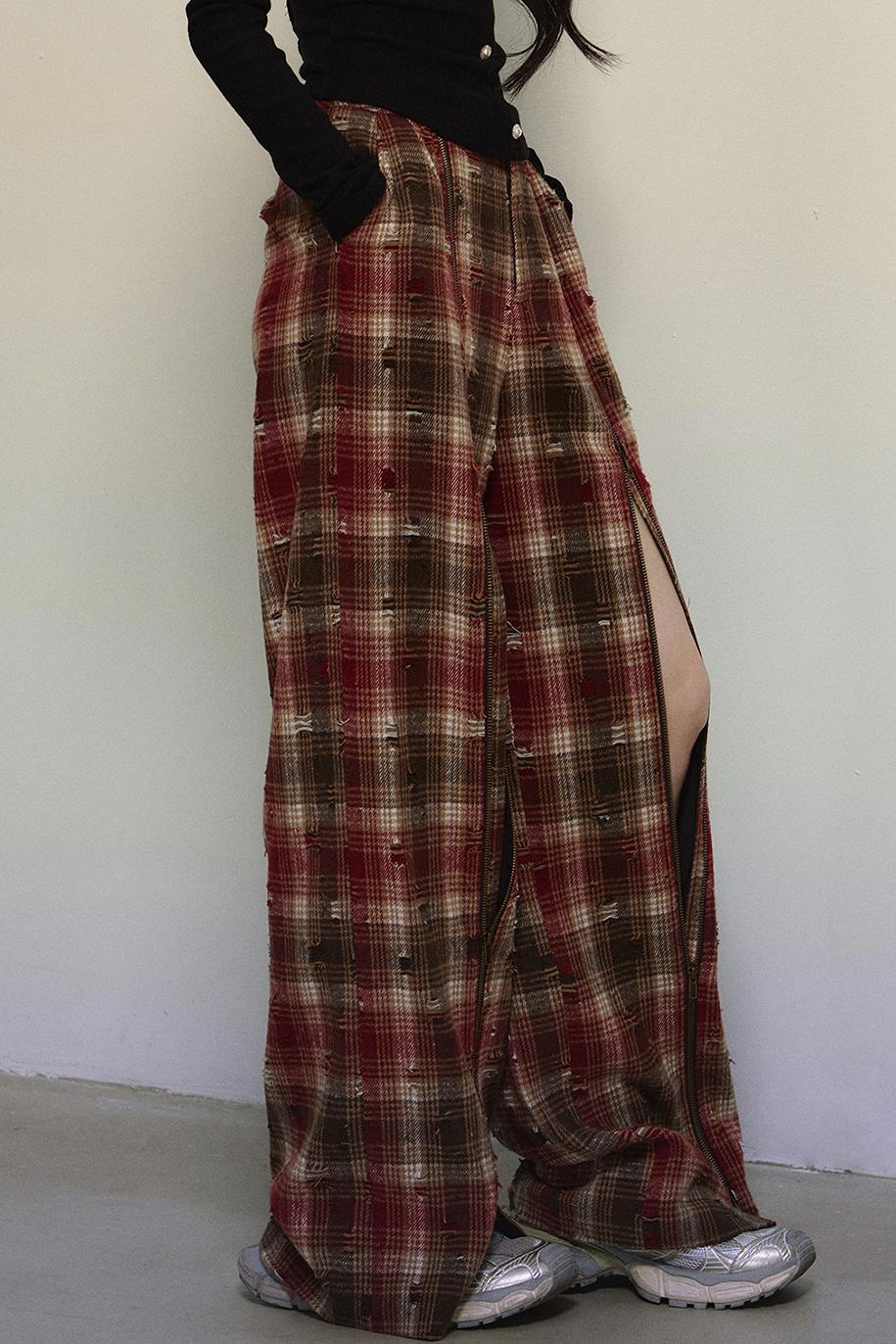 Art Academy Plaid Wide-Leg Pants