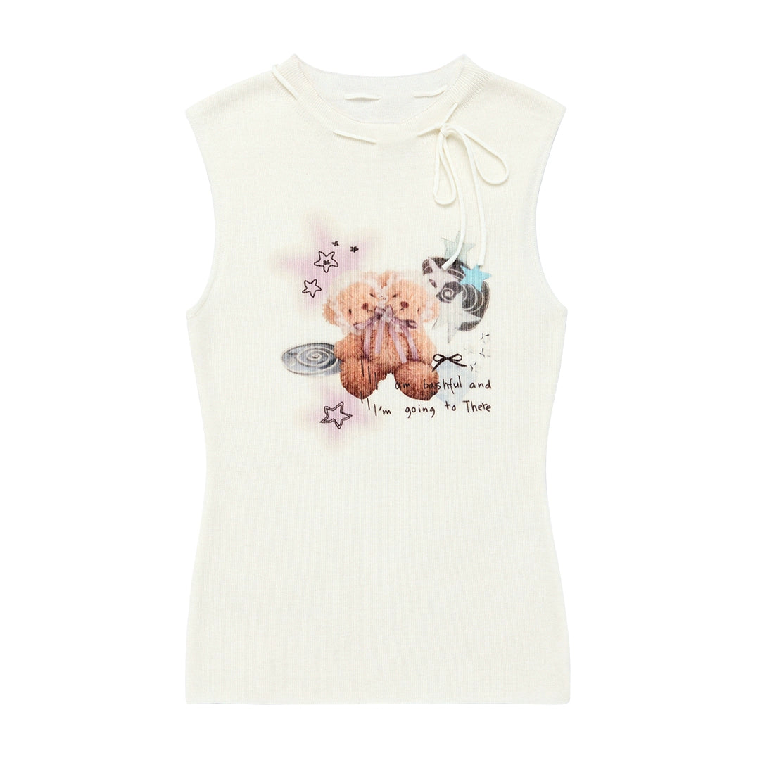 Bear Print Knitted Vest Top