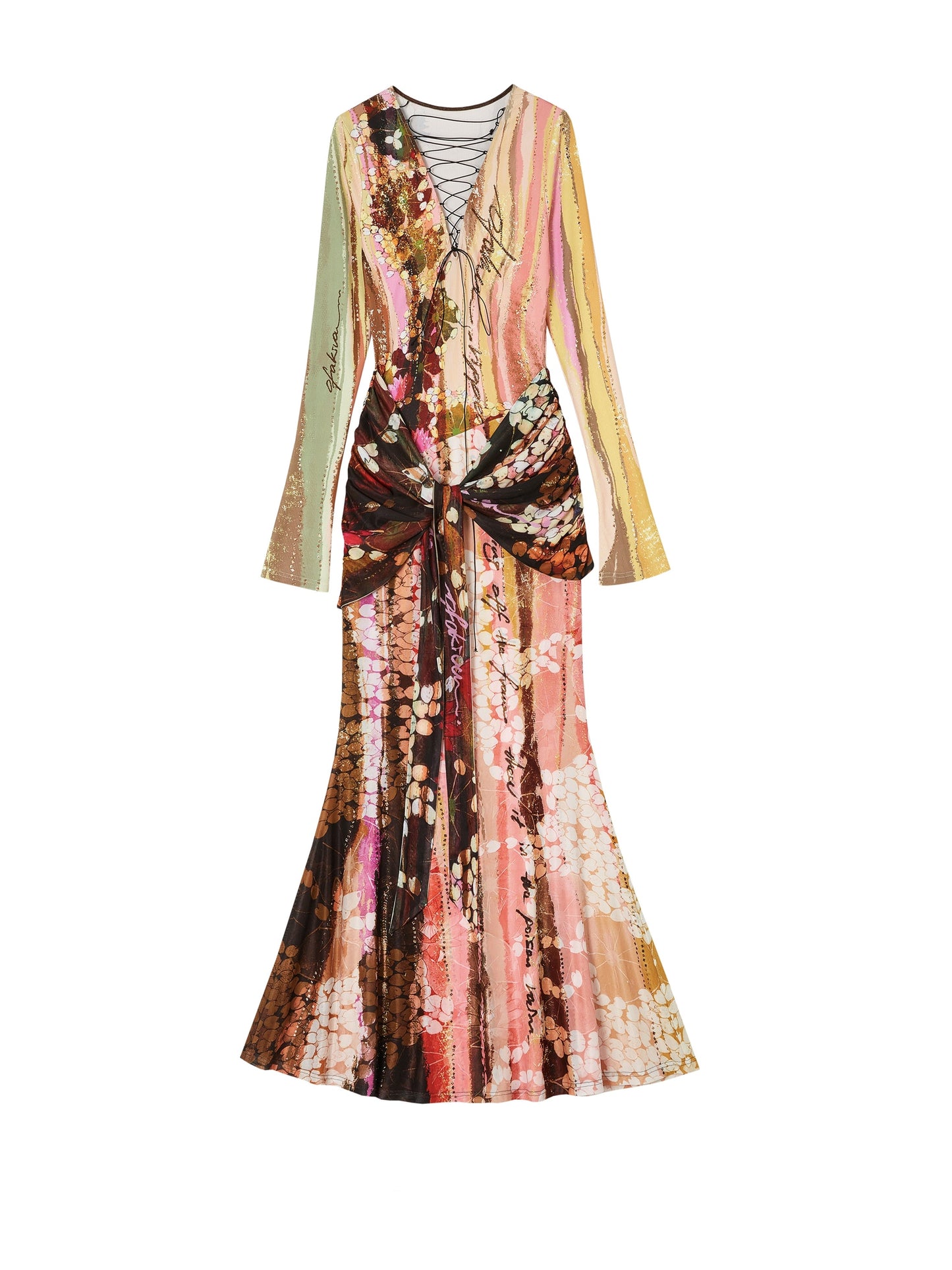 Lotus Print Fake Two-Piece Mermaid Dress