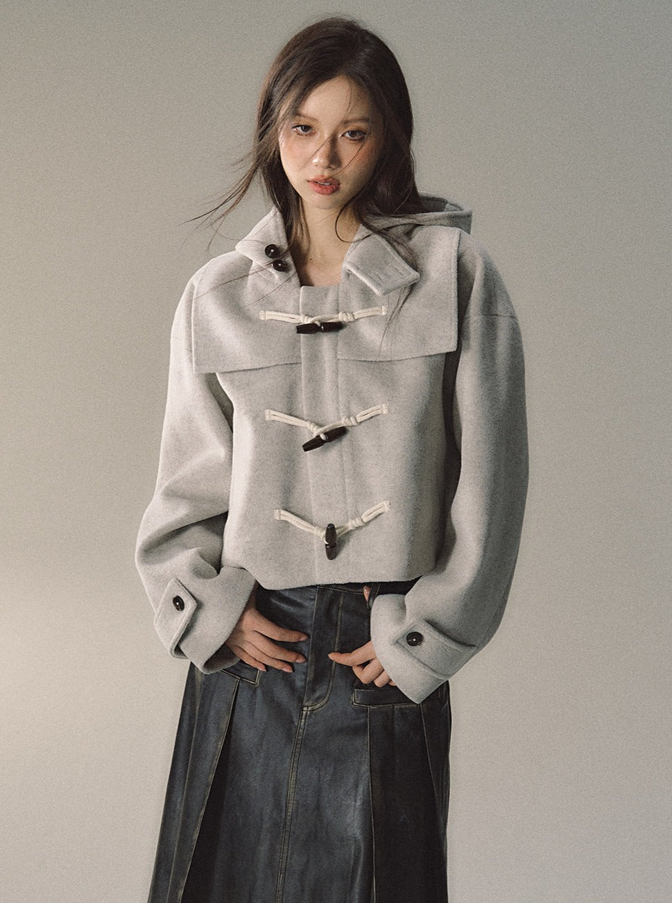 College Horn Button Cropped Coat