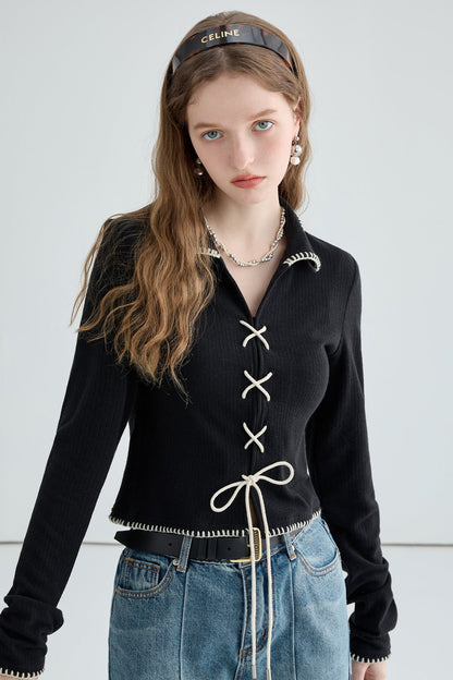 Fall Lace-Up Knit Sweater