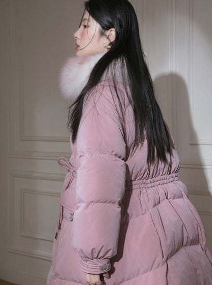 Fur collar long duck down jacket