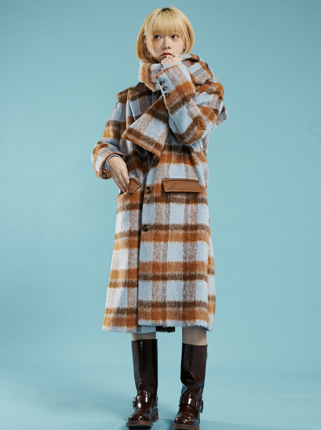 Mid-Length Plaid Jacket