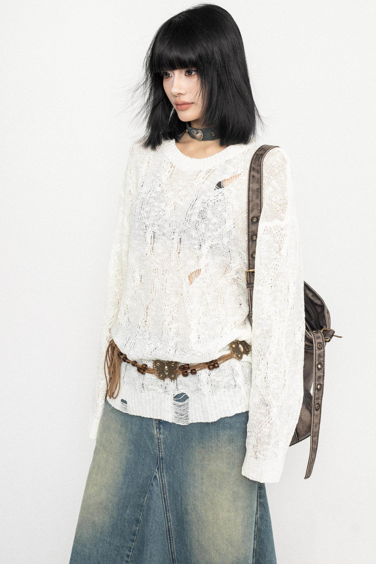 Long Sleeve Mesh Knit Top