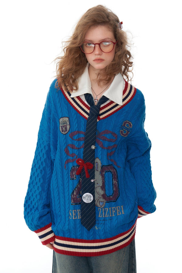 Twist Knit V-Neck Christmas Sweater