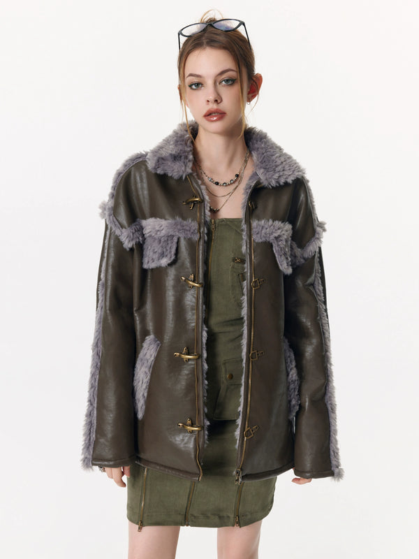 Reversible Plane Buckle Fur Jacket