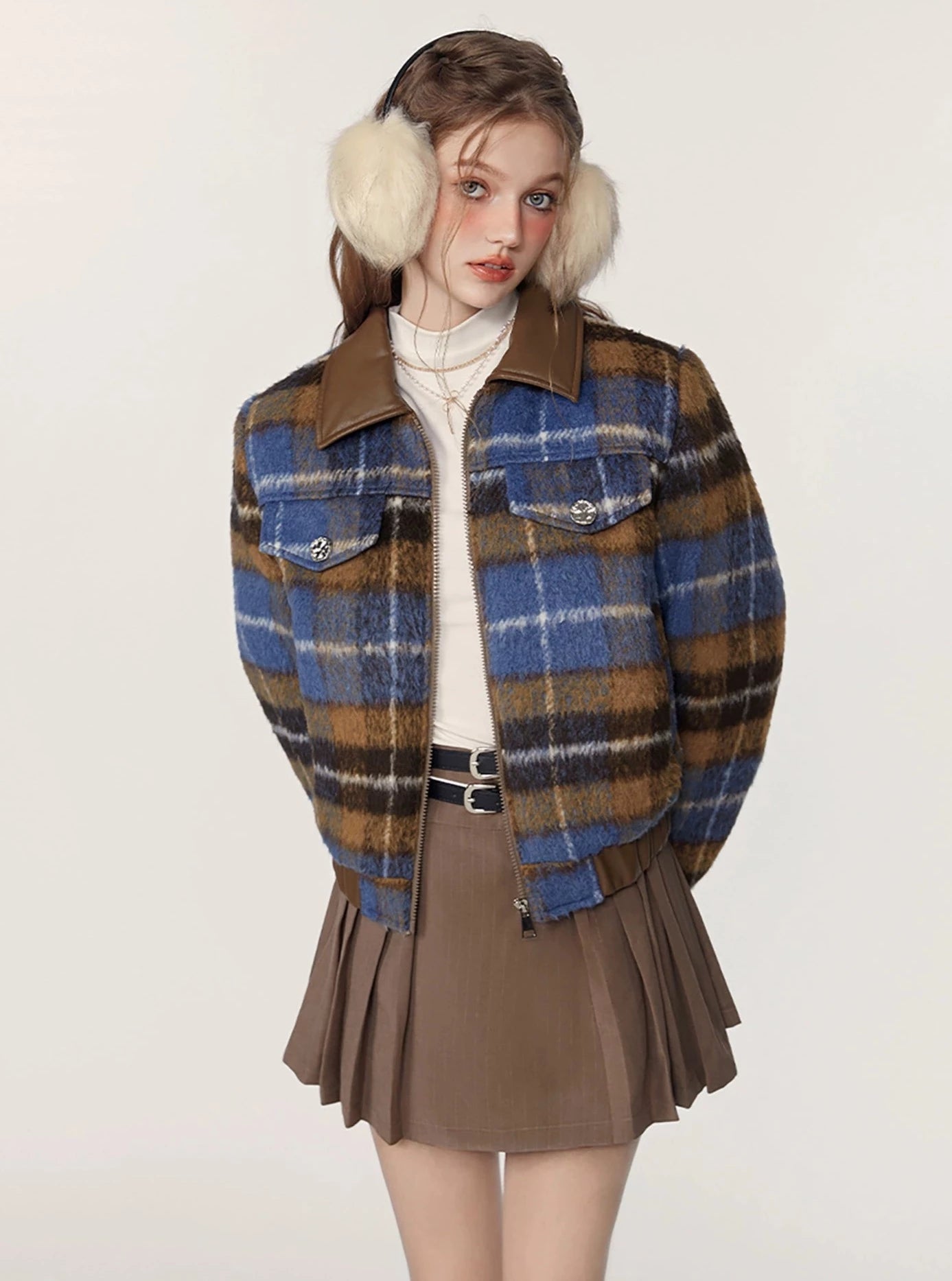 French vintage striped short woolen coat