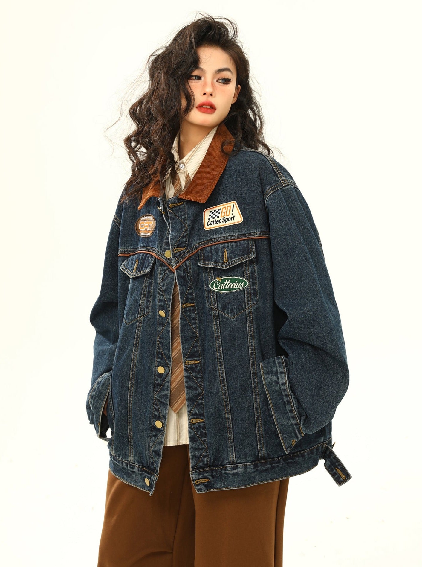 American retro denim blue coat