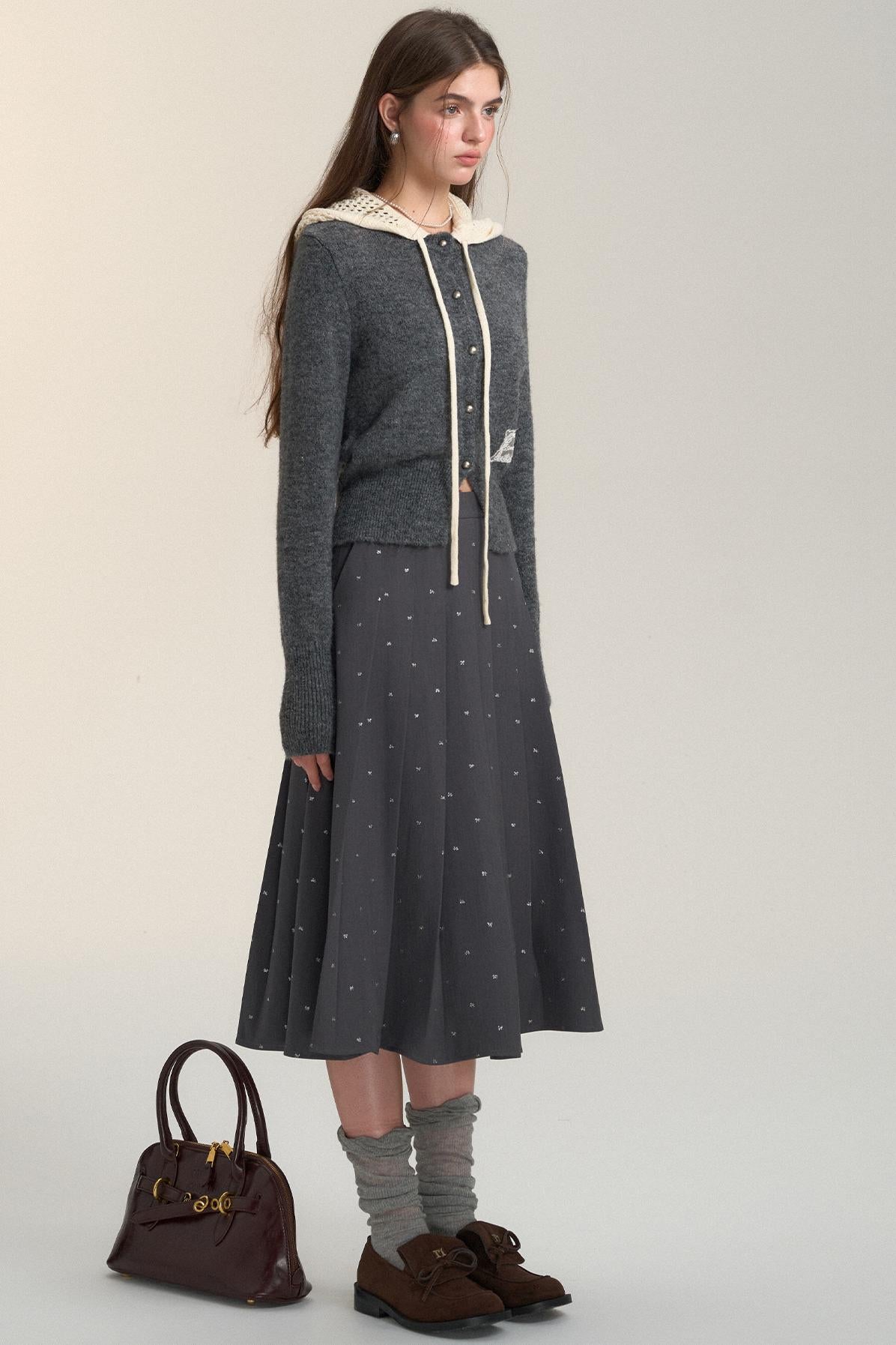 Cut-Out Hooded Knit Cardigan