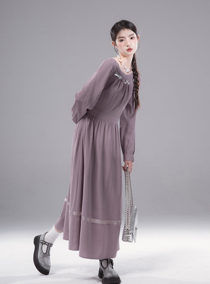 Patchwork Tulle Web Long-Sleeved Dress