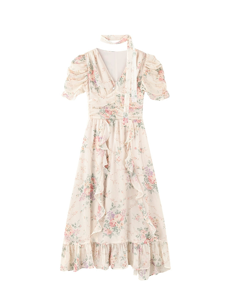 Pink Chiffon V-Neck Summer Dress