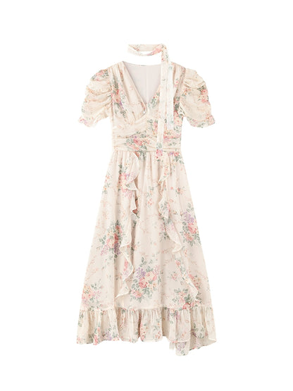 Pink Chiffon V-Neck Summer Dress