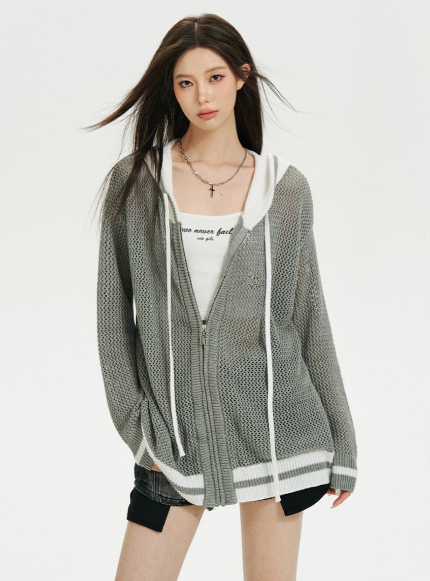 Knitted hooded thin coat