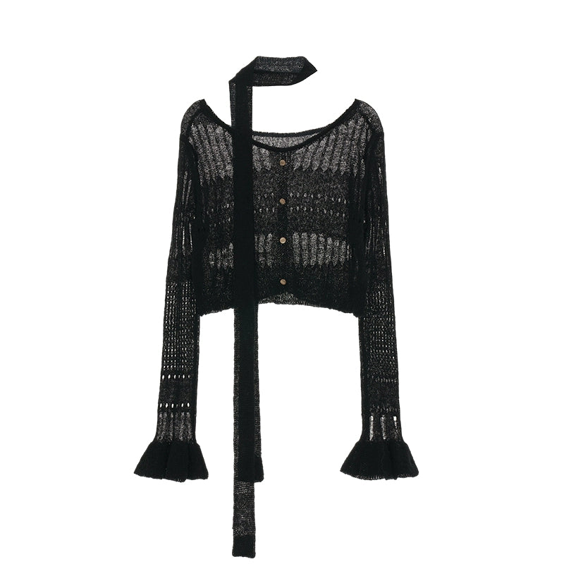 Wide-Neck Knit Cardigan