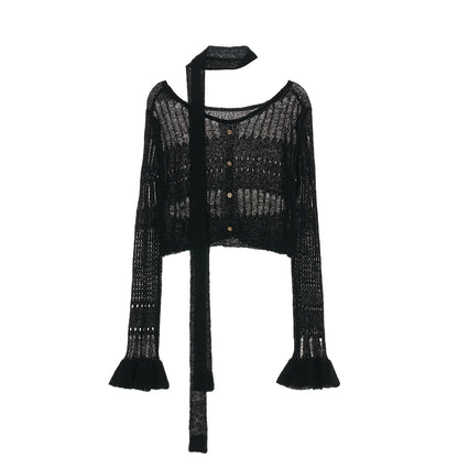 Wide-Neck Knit Cardigan