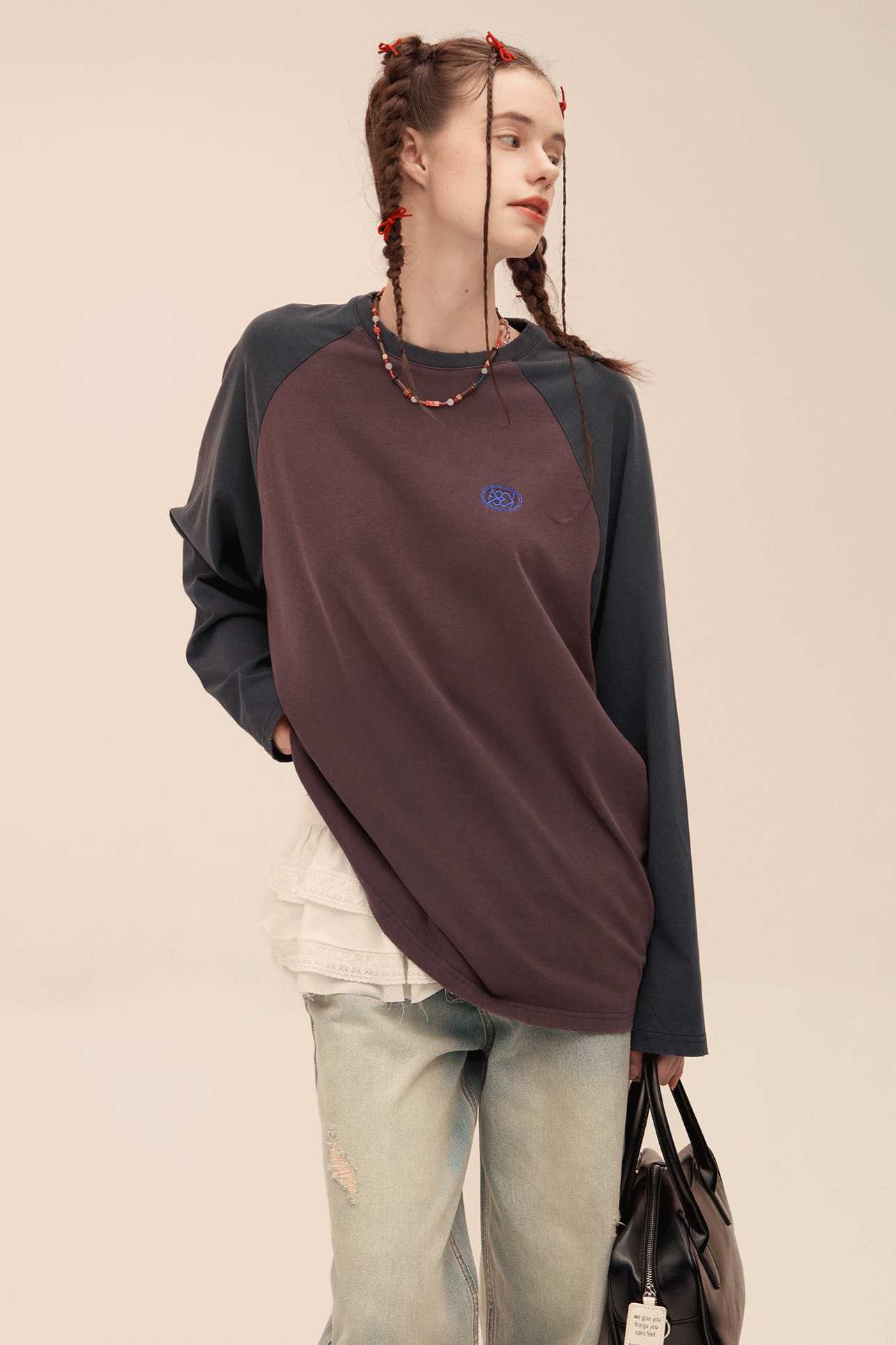 LOOSE FRAYED RAGLAN T-SHIRT