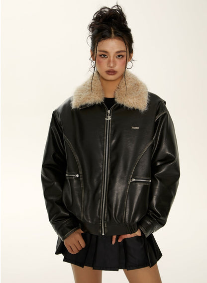 American retro Leather cotton jacket