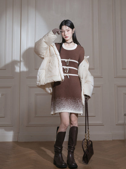 Contrast Color Woolen Dress