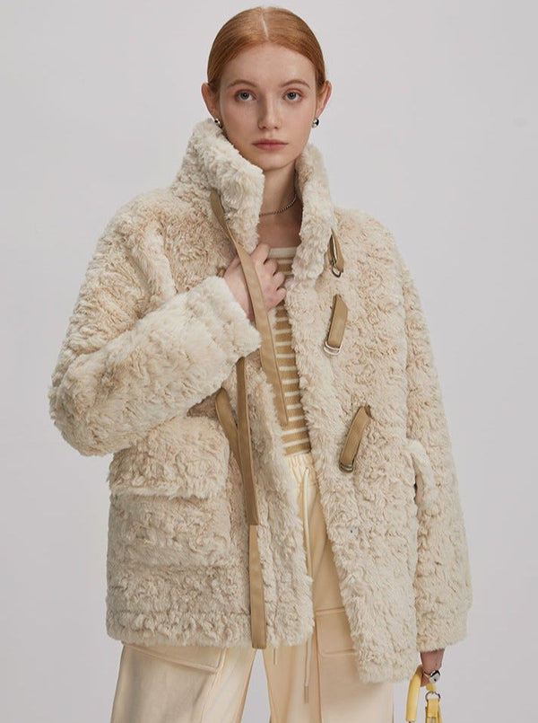 Rabbit fur stand up collar jacket