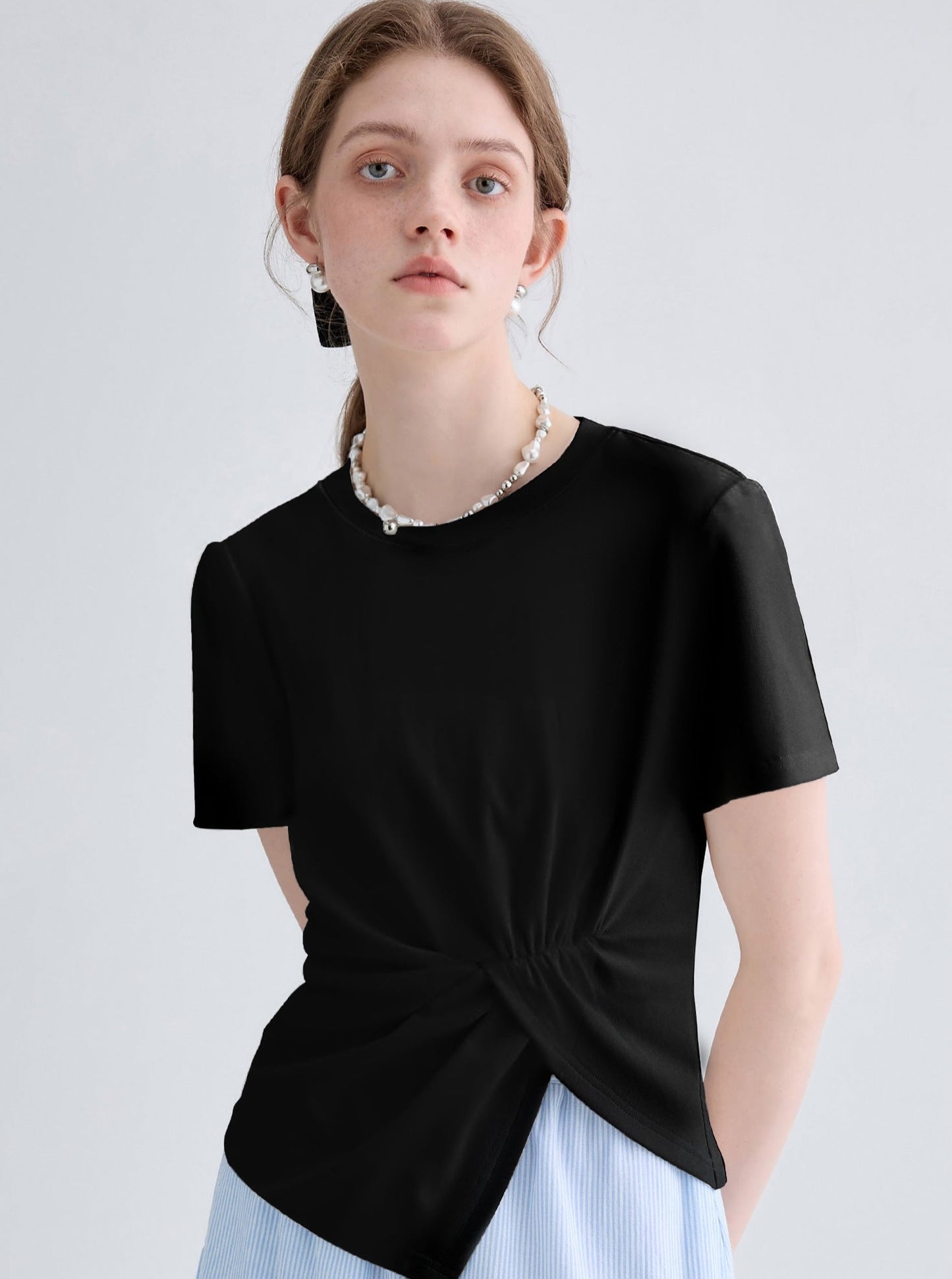 Short Sleeve Irregular Pleated Top