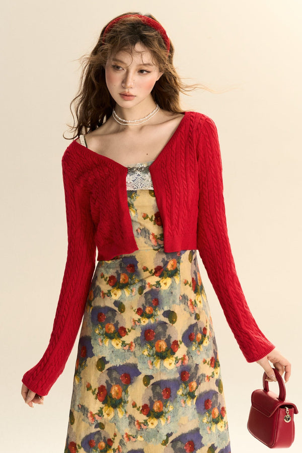 Short Threaded Knitted Sweater Jacket