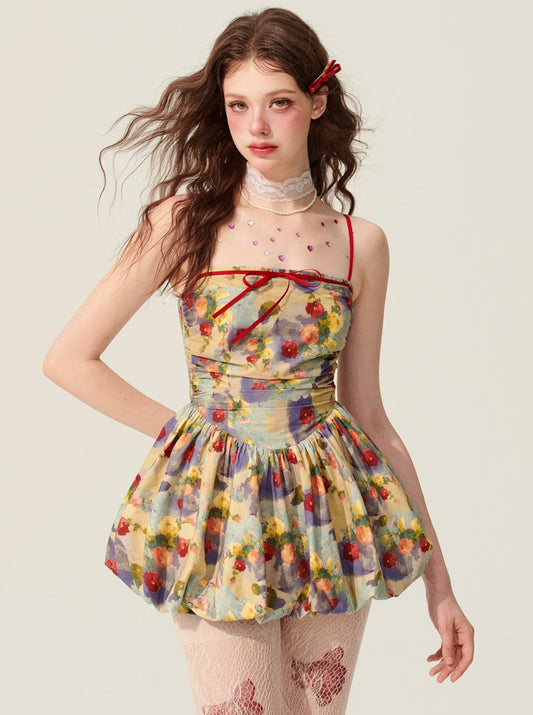 Weniger auch Auge Frühling malerische Ölgemälde Kleid Frauen Sommer Design Sinn dünne sundress, A-Linie Tutu Rock kurzen Rock