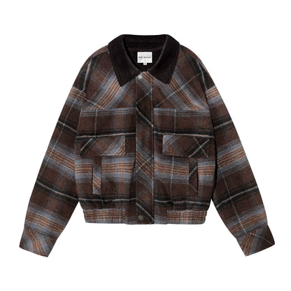 Retro Plaid Lapel Woolen Jacket