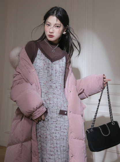 Fur collar long duck down jacket