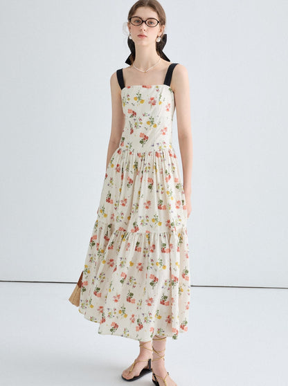 Temperament French Print Slip Dress