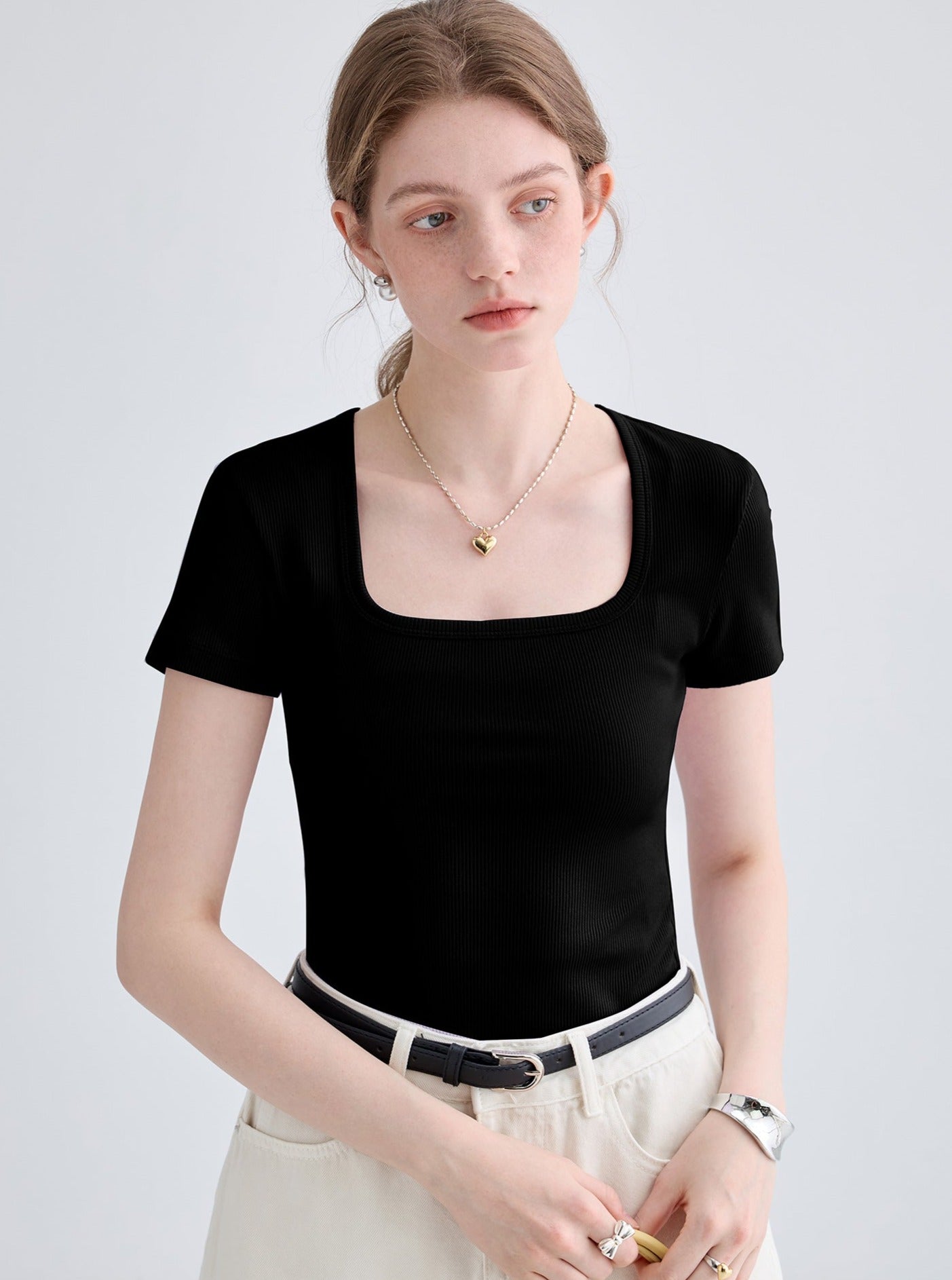 Square Neck Knit Crop Top