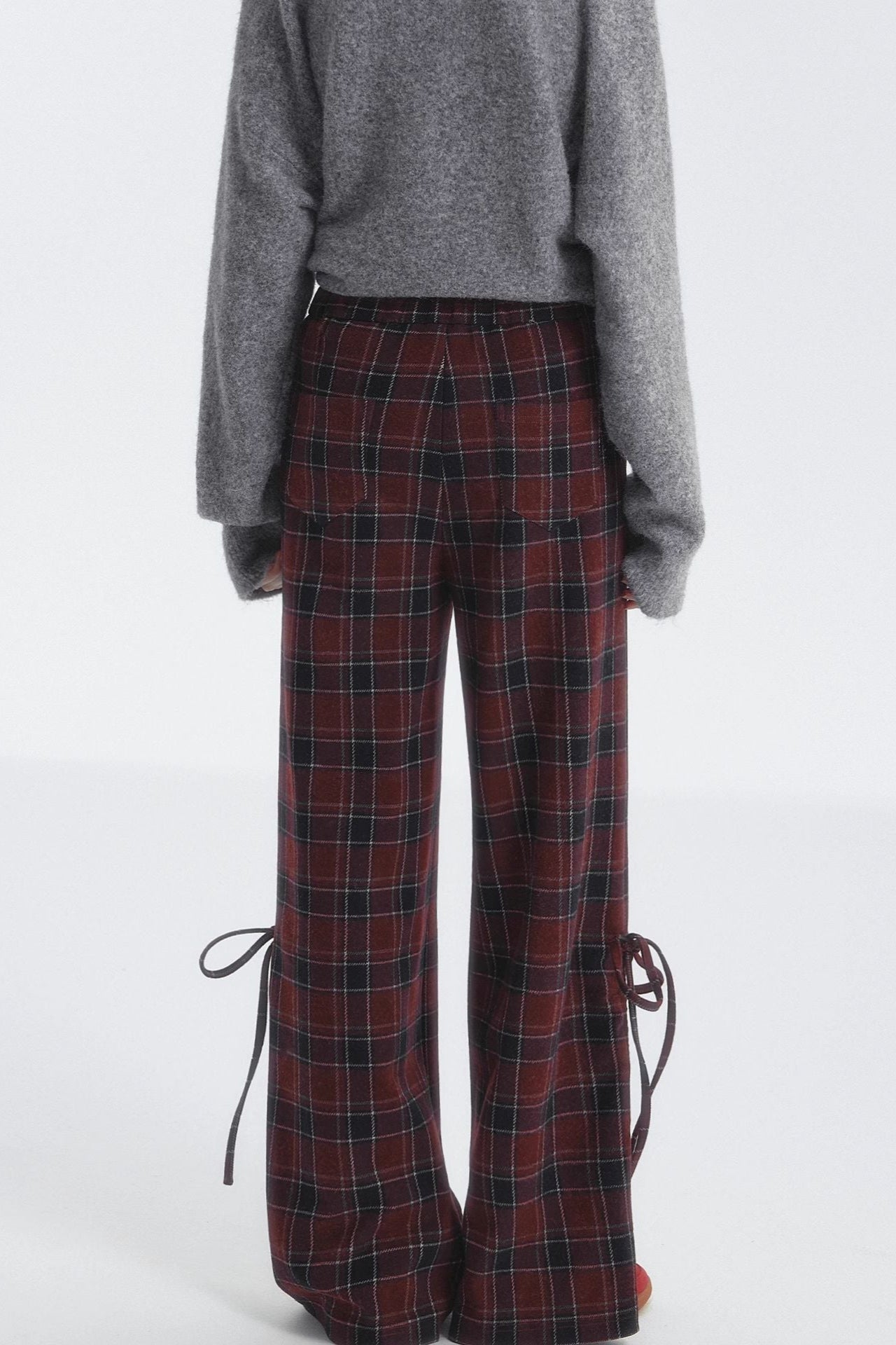 체크 드로스트링 보우 바지 