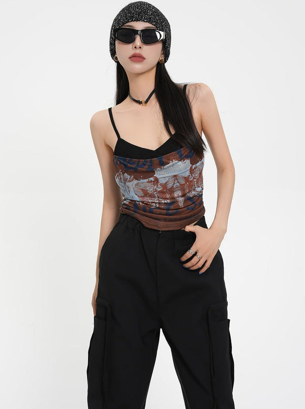 Mesh Letter Stitching Top