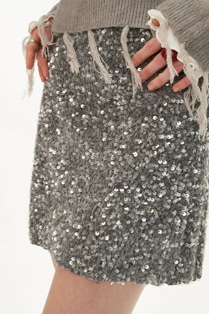 Gray Sequin Fashion Short Skirt