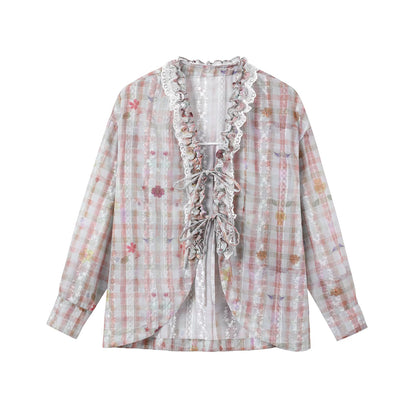 Lace-Tie Cotton Cardigan Matching Set