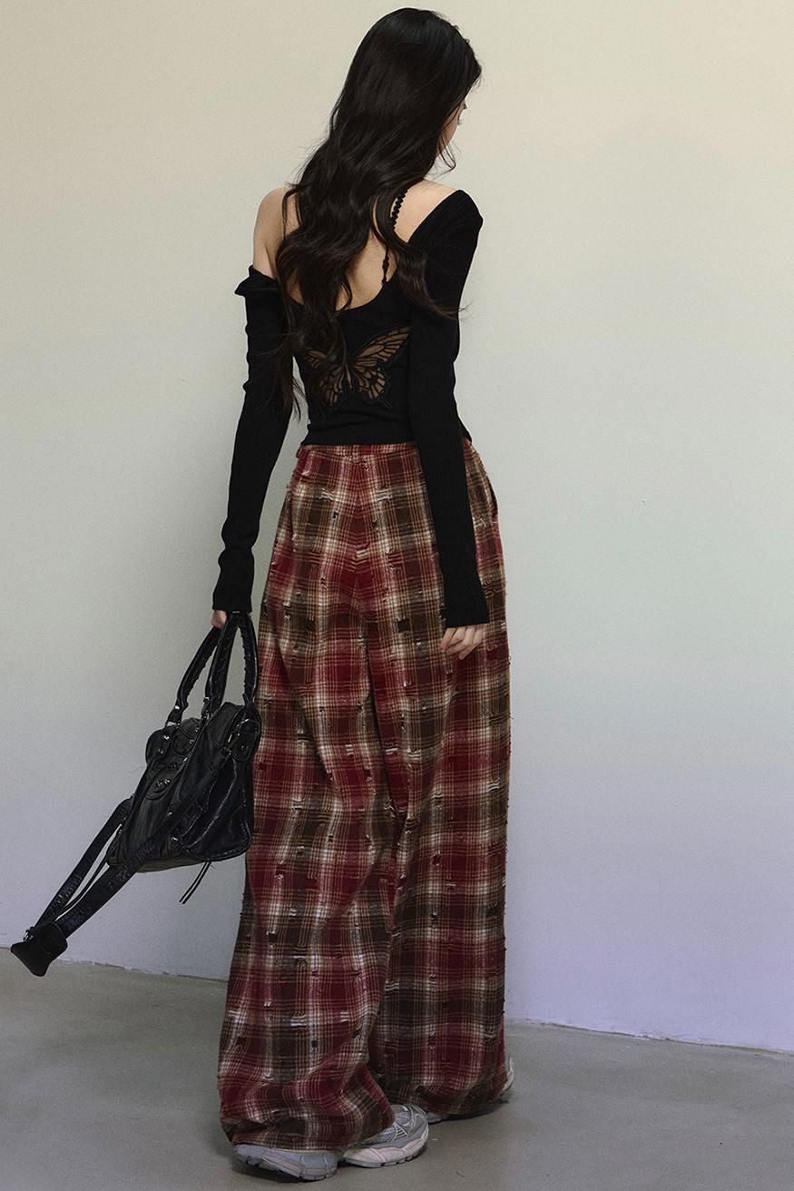 Art Academy Plaid Wide-Leg Pants