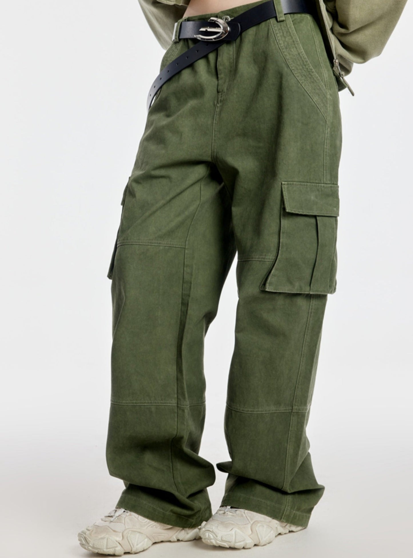 Army Green Straight Cargo Pants