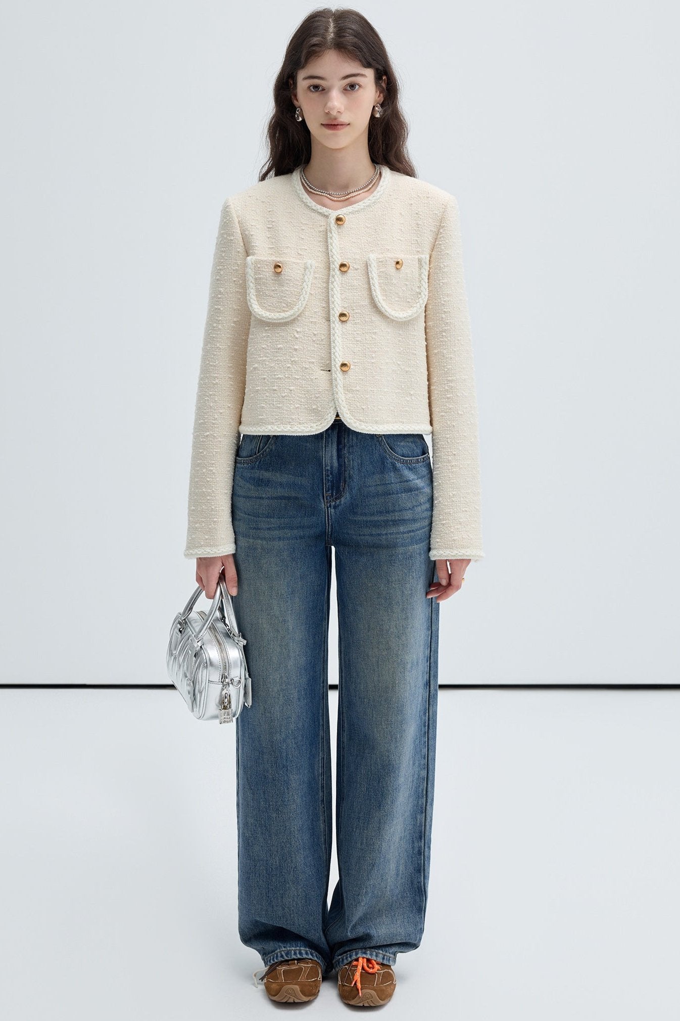 VEGA CHANG Wool Cropped Jacket Women's Spring and Autumn 2024 New High-end Temperament Small Fragrance Top