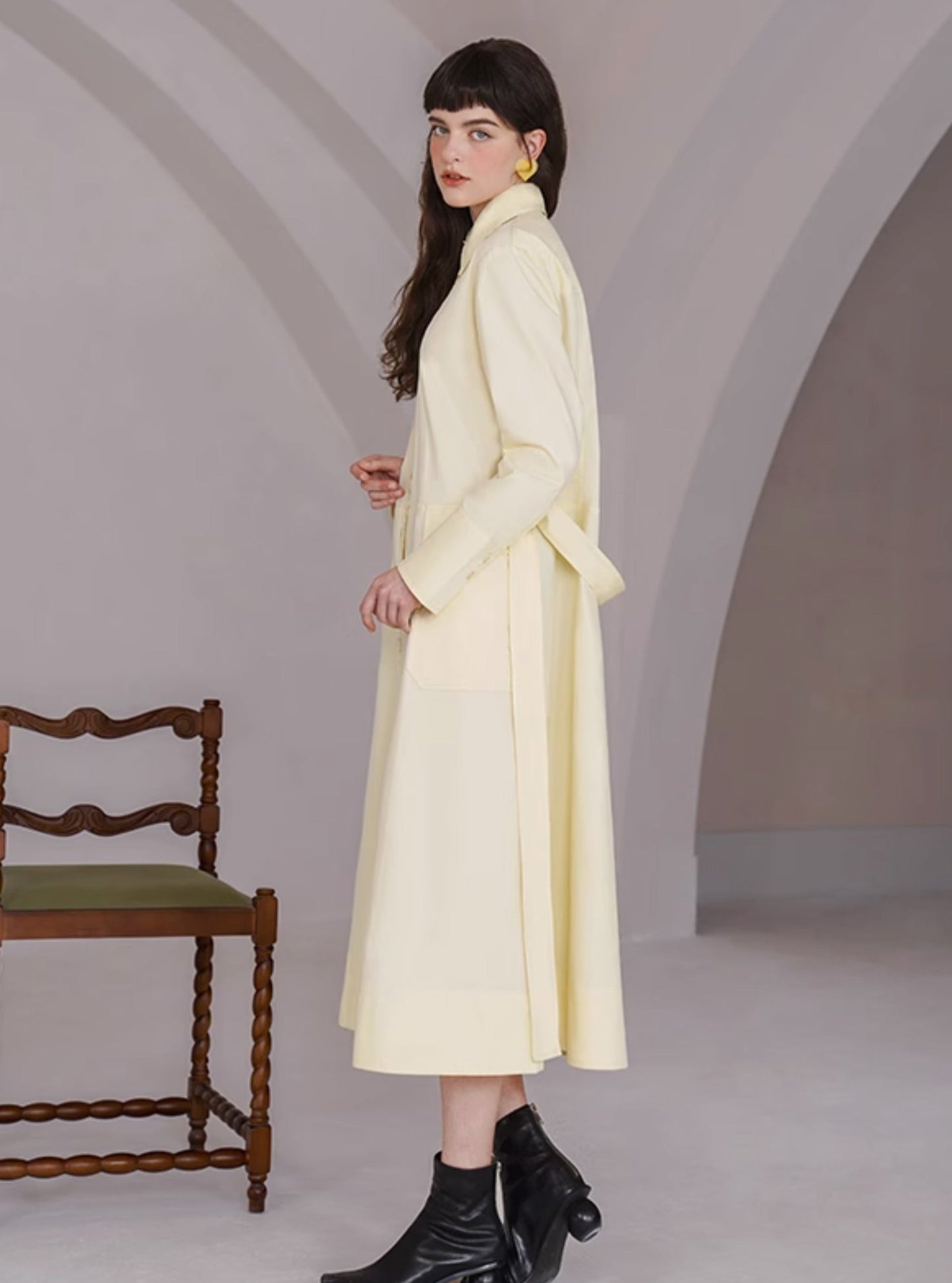 Curry Pale Yellow Feminine Retro Dress