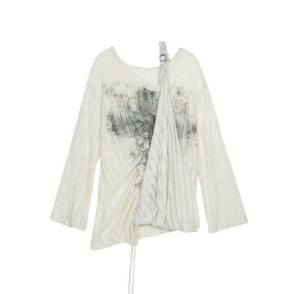 Vintage Lace-Up Knitted V-Neck T-Shirt