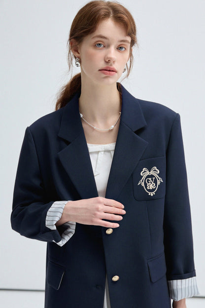 Embroidered College Style Blazer