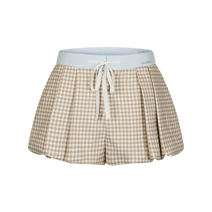 체크 패턴의 다용도 대조 A라인 반바지 