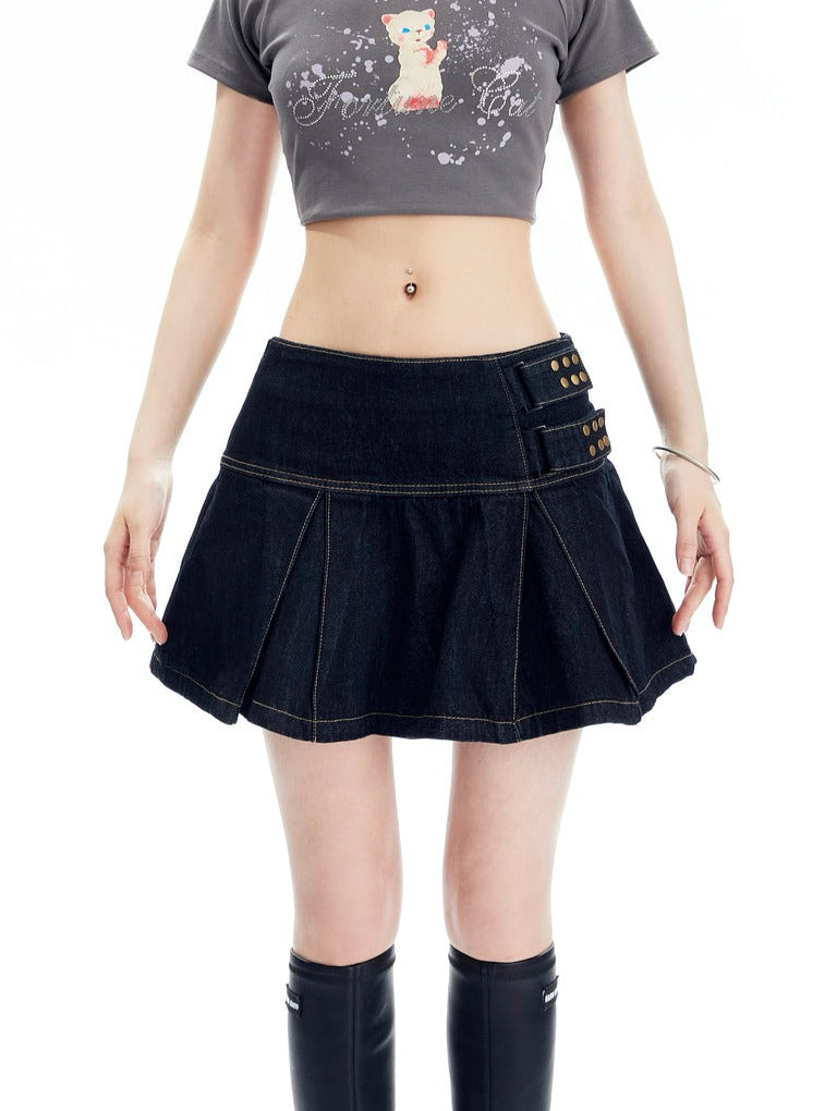 Pleated Denim Anti Shining  Skirt