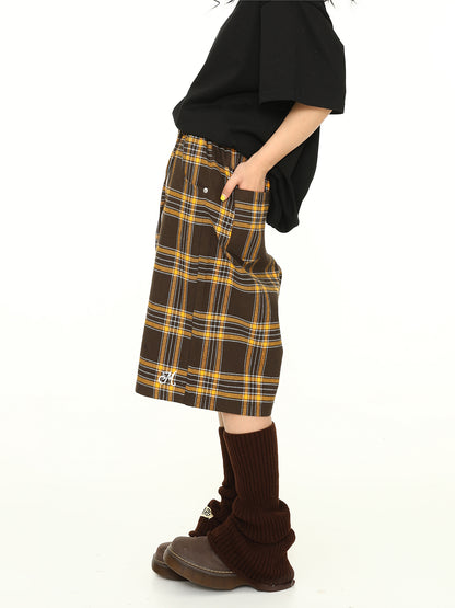 Retro Contrast Plaid Cropped Pants