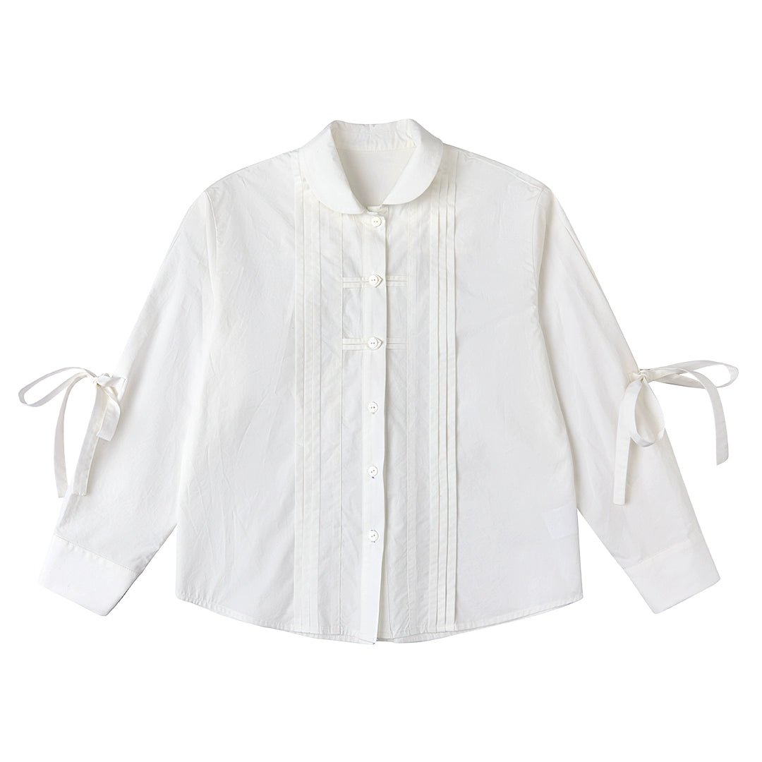 Bow Lace-up Cotton Shirt