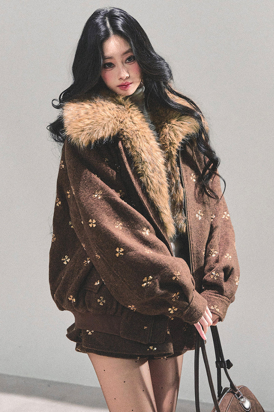 Maillard Wool Jacket With Skirt Set-Up