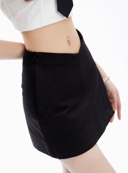 Waist V-shaped Wrapped Split A-line Short Skirt