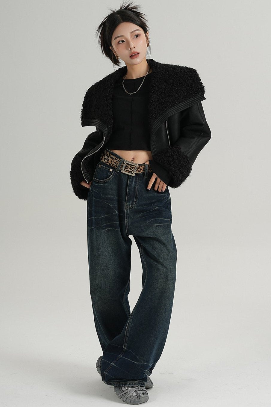 Big Lapel PU Fur Short Coat