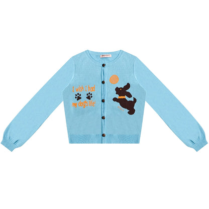 Retro Dog Pattern Knit Cardigan