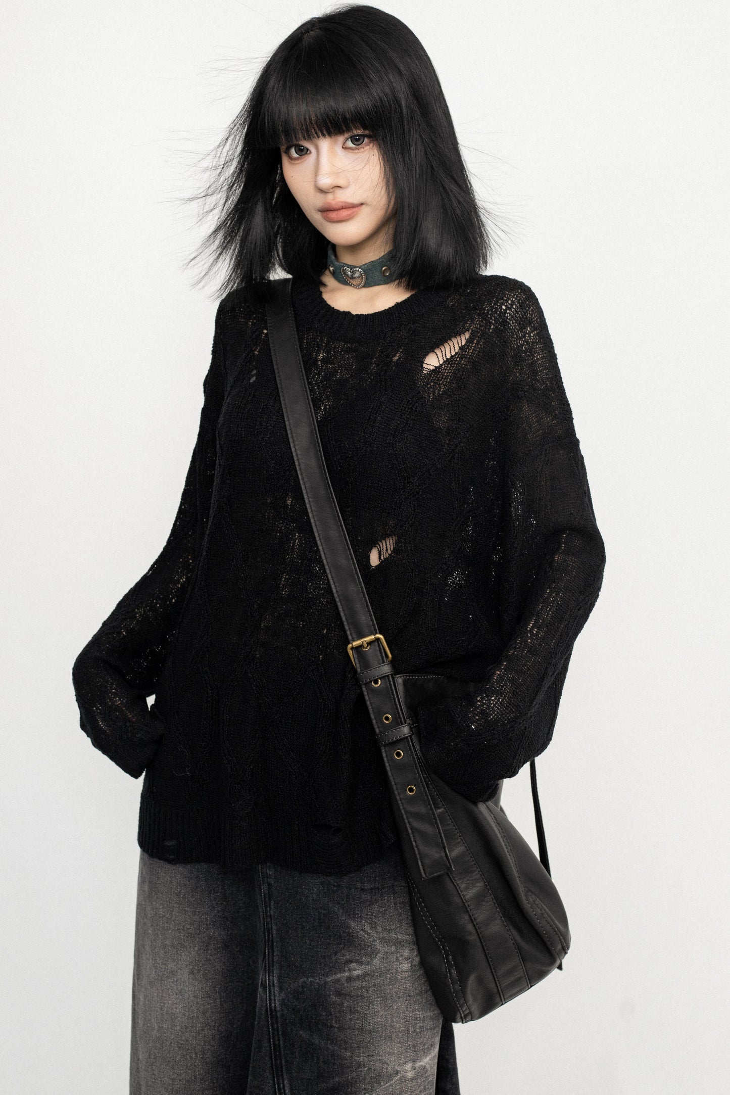 Long Sleeve Mesh Knit Top