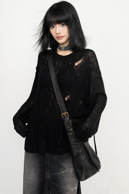 Long Sleeve Mesh Knit Top